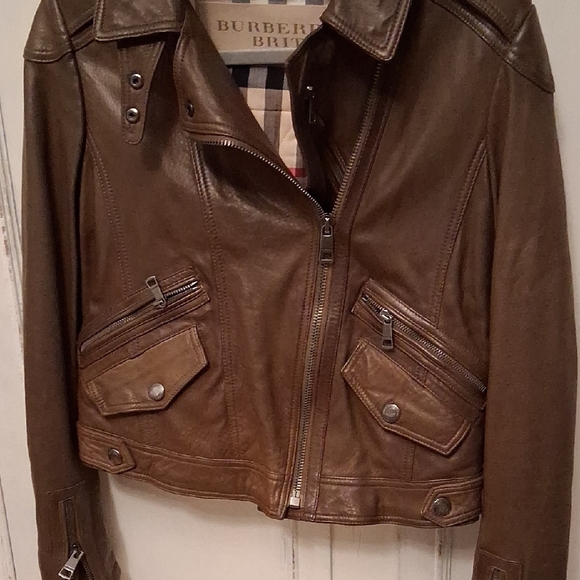 Burberry Brit Brown Leather Moto Jacket - Picture 3 of 12